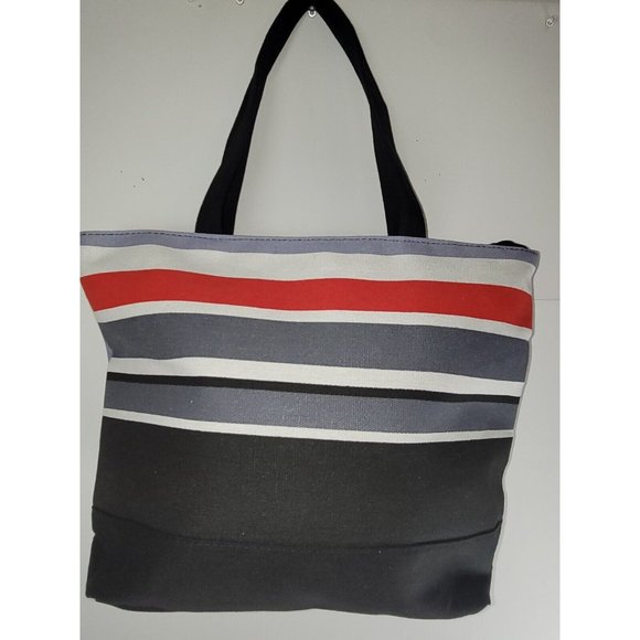 Shoppers Tote Bag Stripe Multicolor Black Red Shoulder BEACH Bag - Stylish - Picture 9 of 12